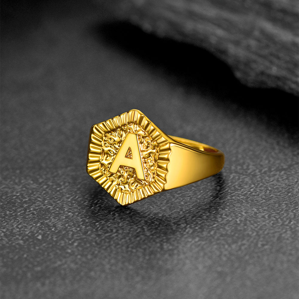 Initial Signet Ring For Unisex Wedding Band