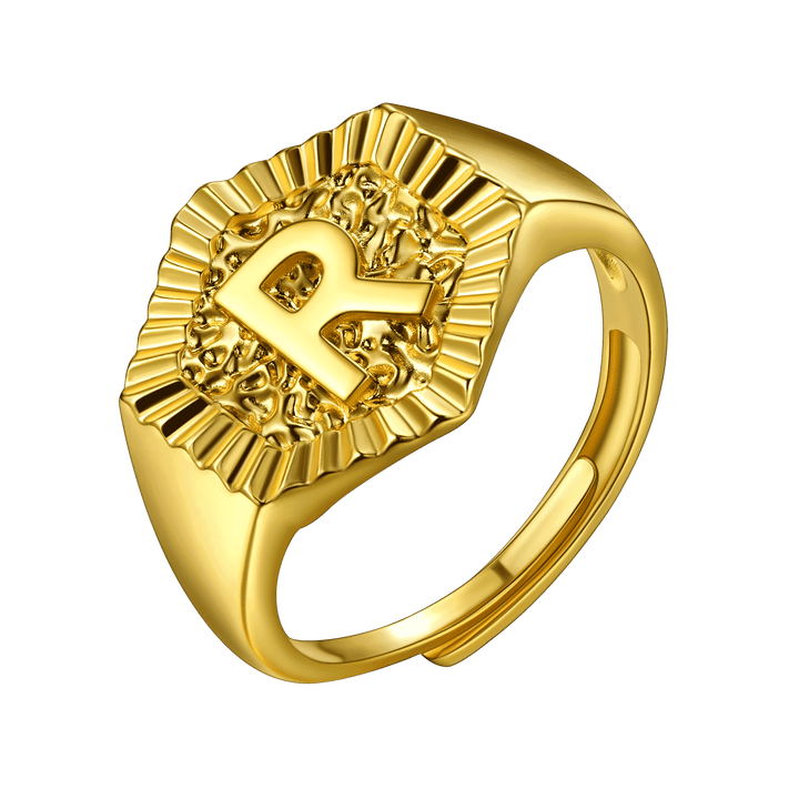 Initial Signet Ring For Unisex Wedding Band
