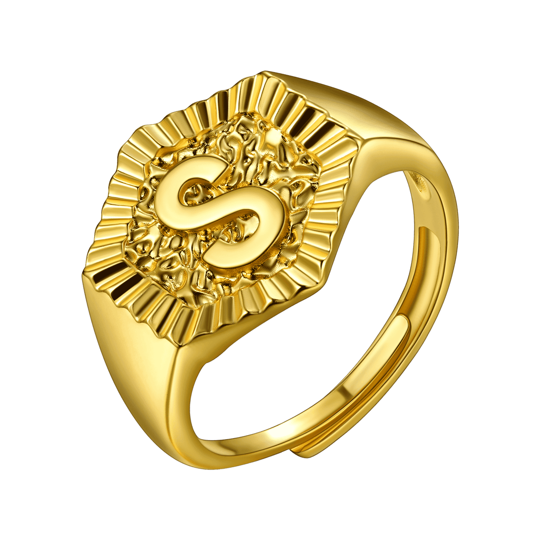 Initial Signet Ring For Unisex Wedding Band