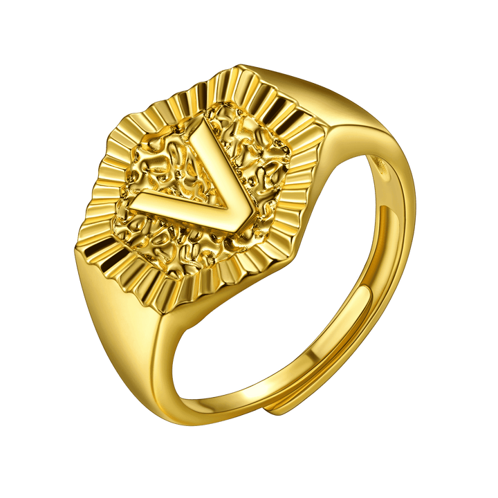 Initial Signet Ring For Unisex Wedding Band