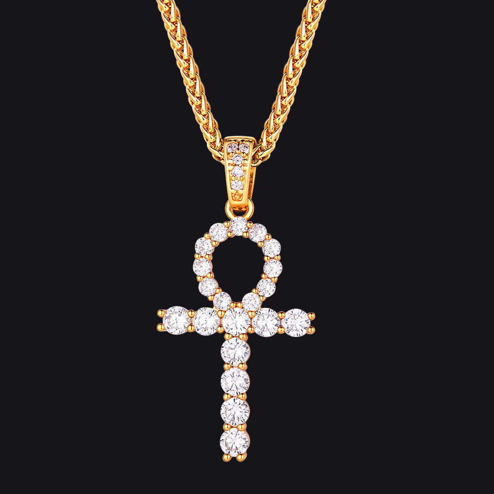 Ankh Cross Necklace with Zirconia for Men
