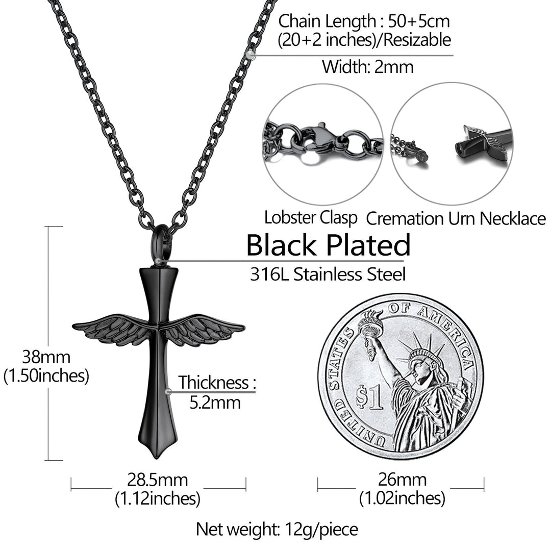 Custom Cremation Wings Cross Urn Ashes Pendant Necklace for Men Women