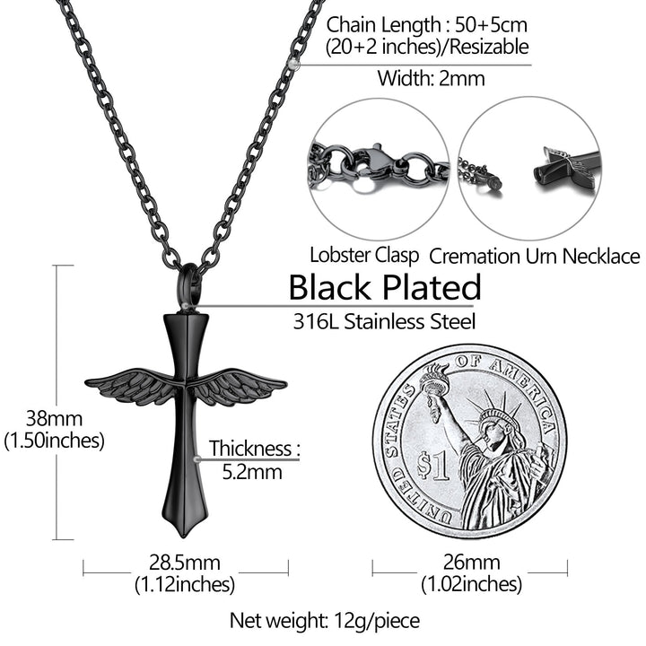 Custom Cremation Wings Cross Urn Ashes Pendant Necklace for Men Women