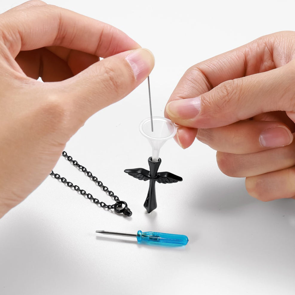 Custom Cremation Wings Cross Urn Ashes Pendant Necklace for Men Women