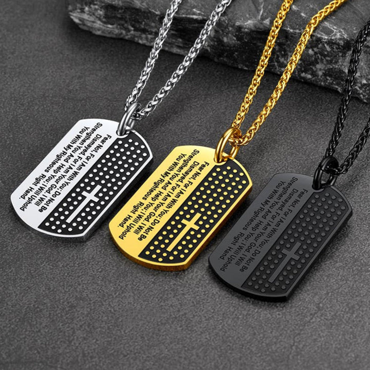 Custom Engraved Military Bible Cross Dog Tag Necklace For Men