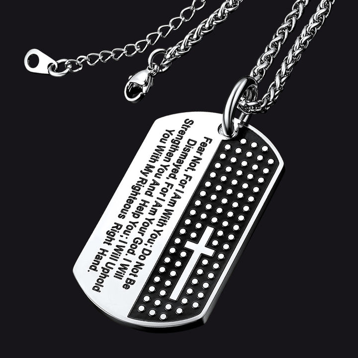 Custom Engraved Military Bible Cross Dog Tag Necklace For Men