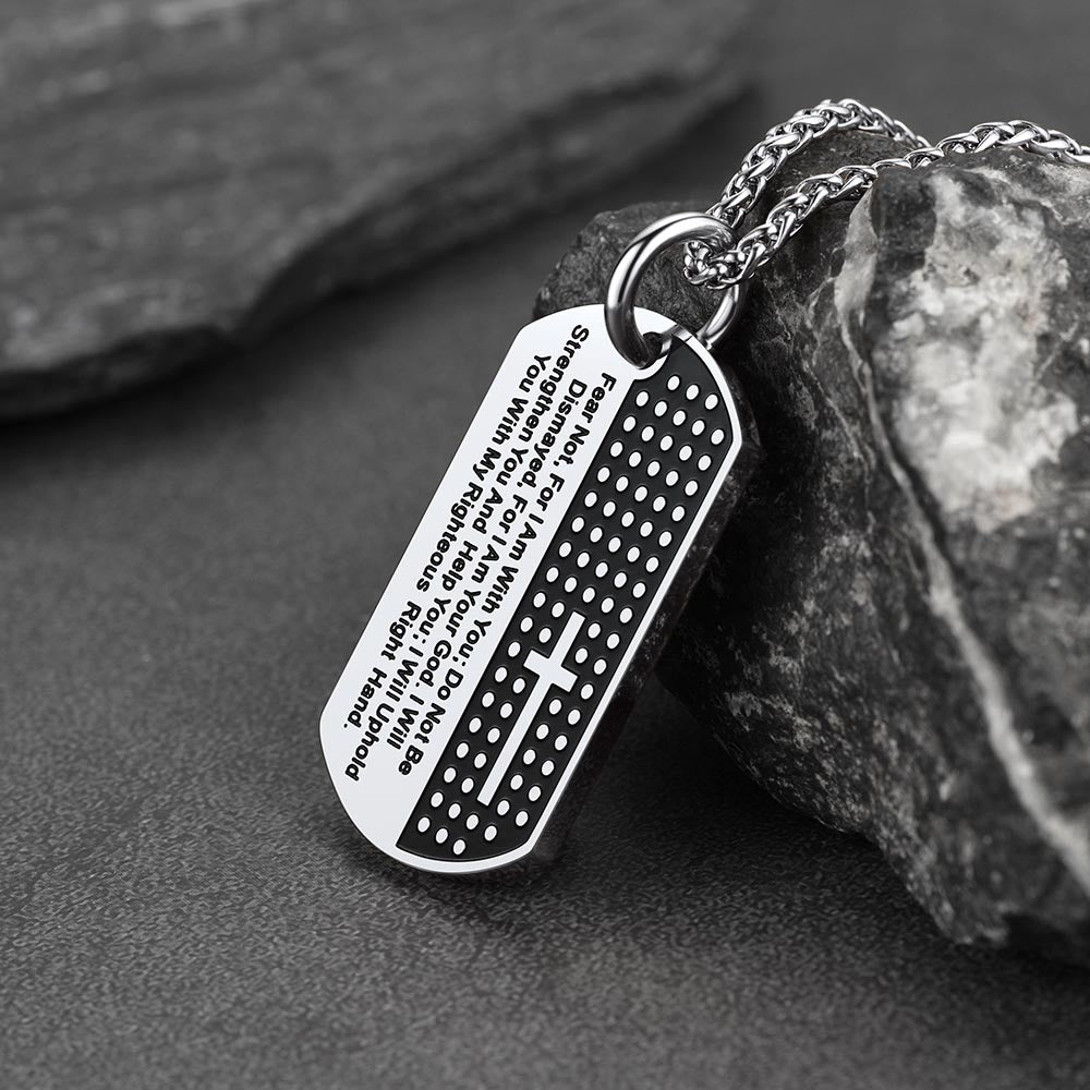 Custom Engraved Military Bible Cross Dog Tag Necklace For Men