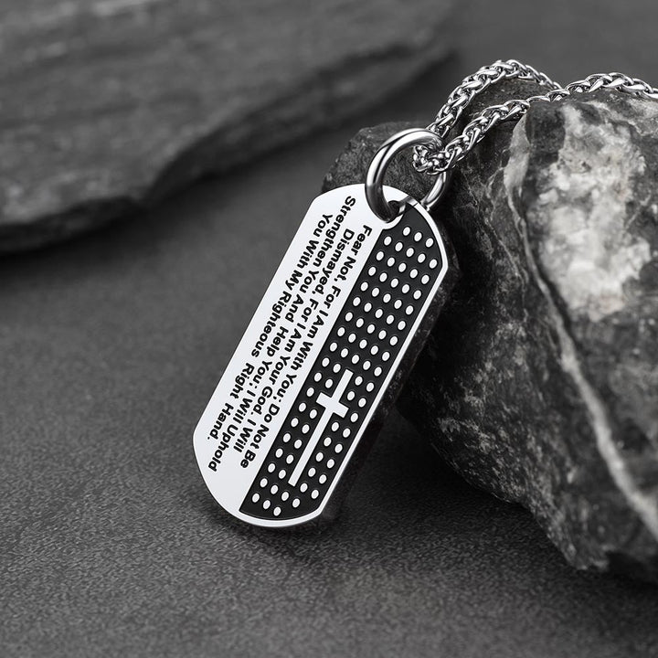 Custom Engraved Military Bible Cross Dog Tag Necklace For Men