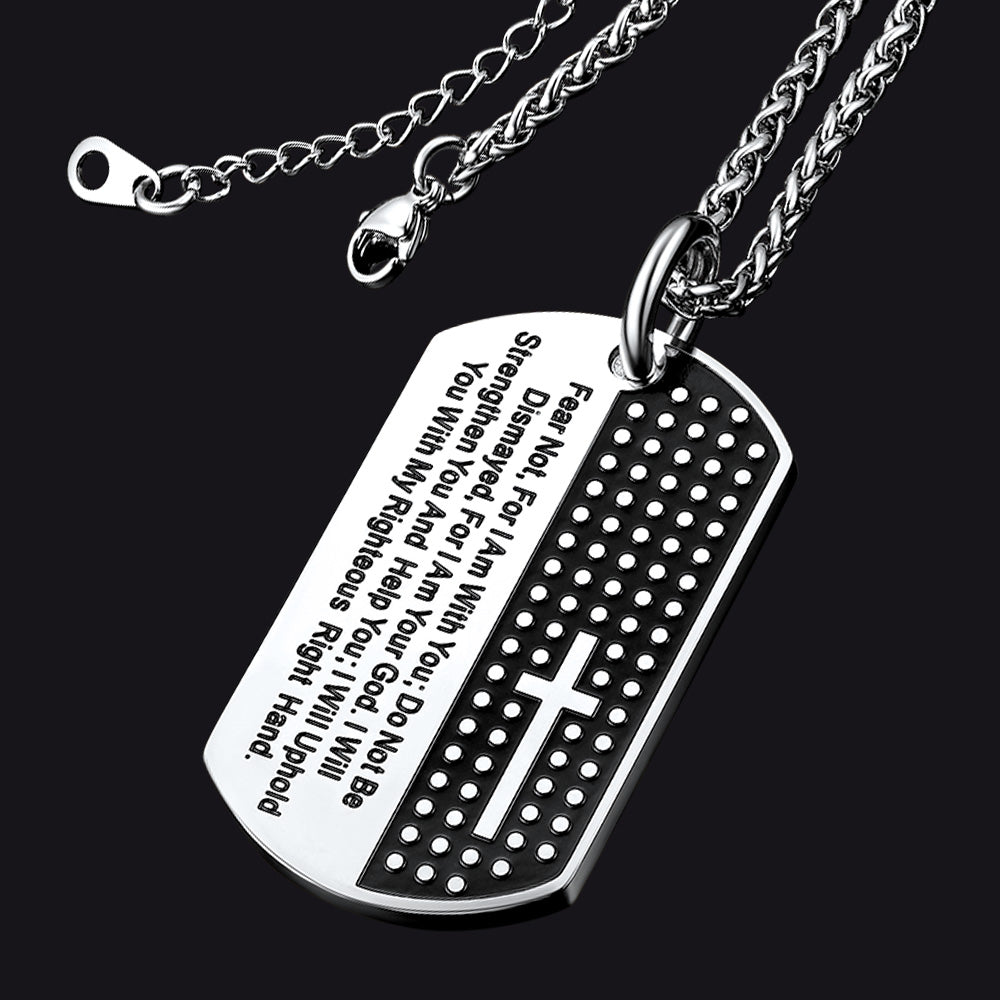Custom Engraved Military Bible Cross Dog Tag Necklace For Men