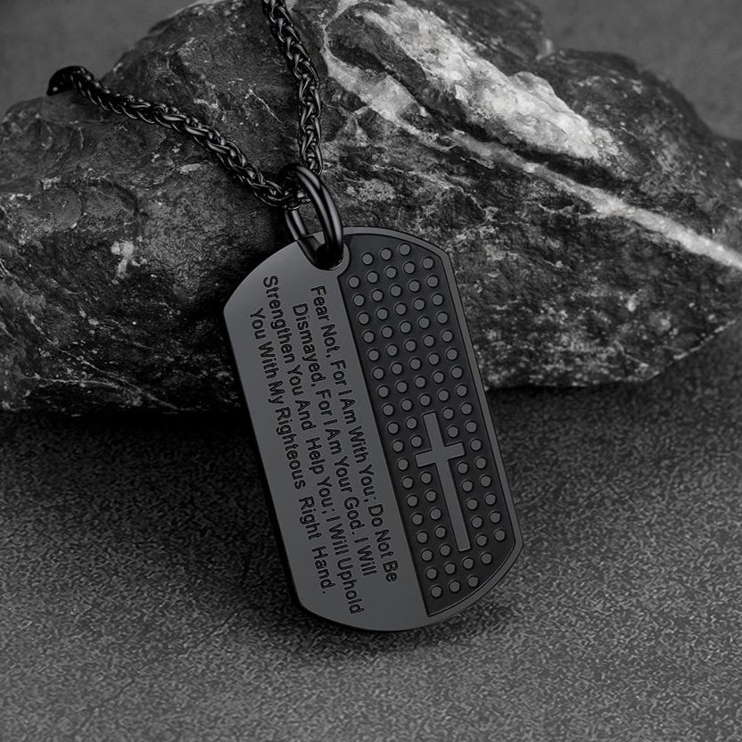 Custom Engraved Military Bible Cross Dog Tag Necklace For Men