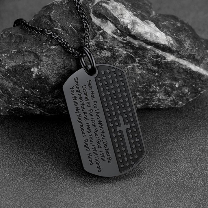 Custom Engraved Military Bible Cross Dog Tag Necklace For Men