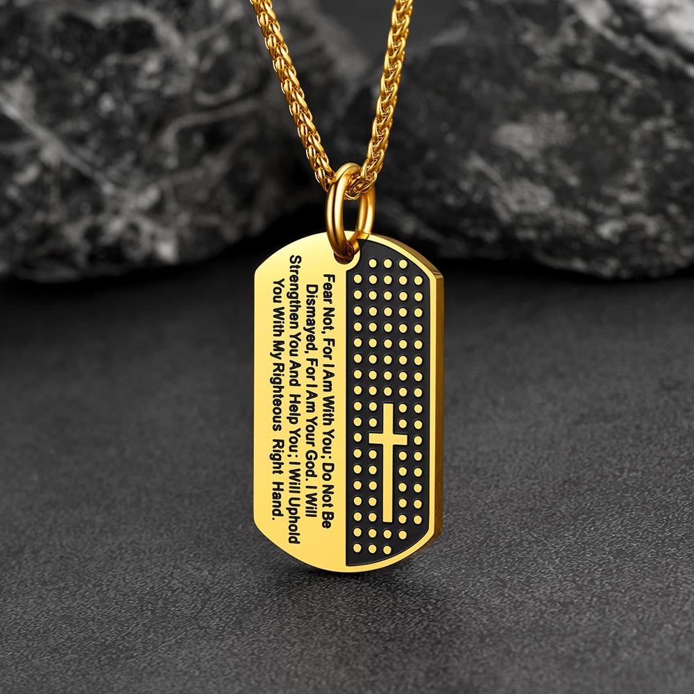 Custom Engraved Military Bible Cross Dog Tag Necklace For Men
