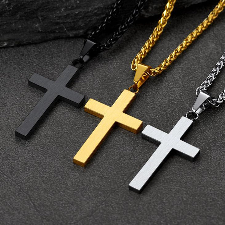 Christian Black Enamel Cross Necklace For Men Women