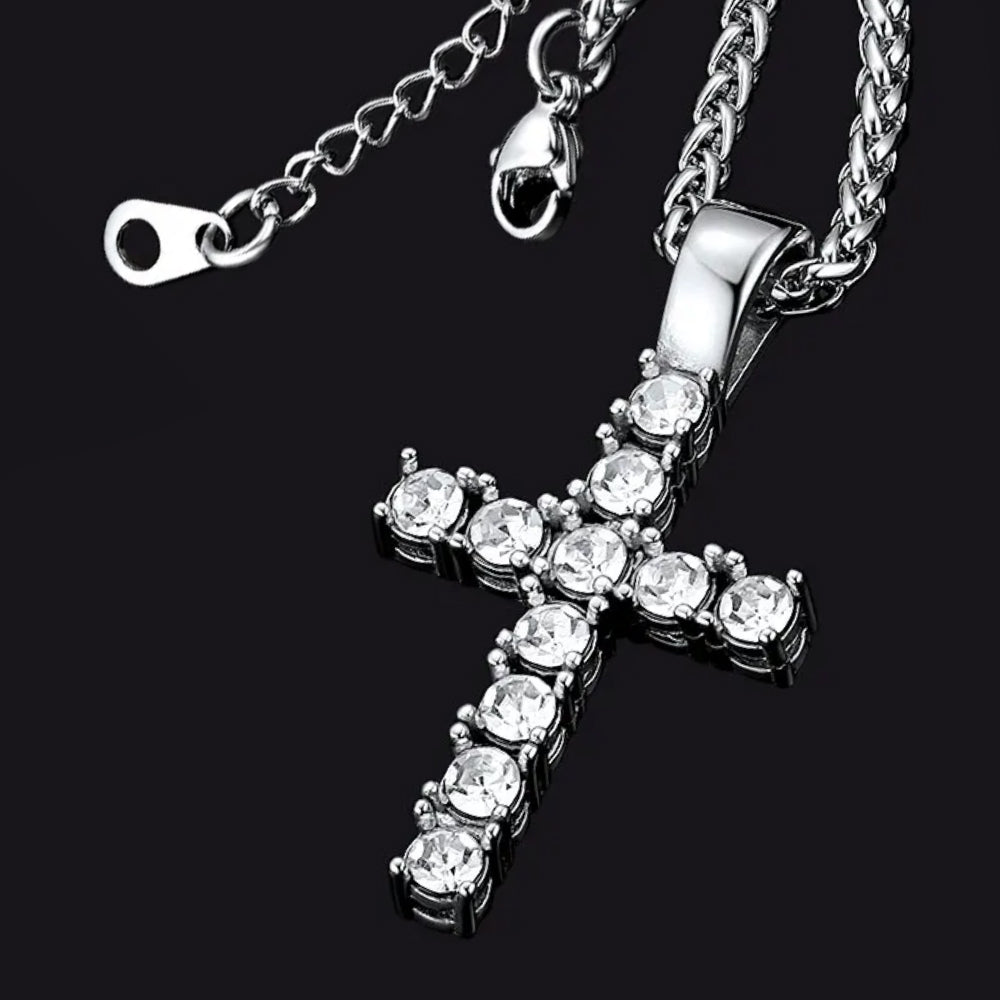 Cubic Zirconia Cross Necklace Pendant for Men/Women
