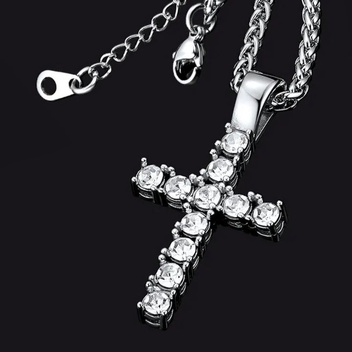 Cubic Zirconia Cross Necklace Pendant for Men/Women