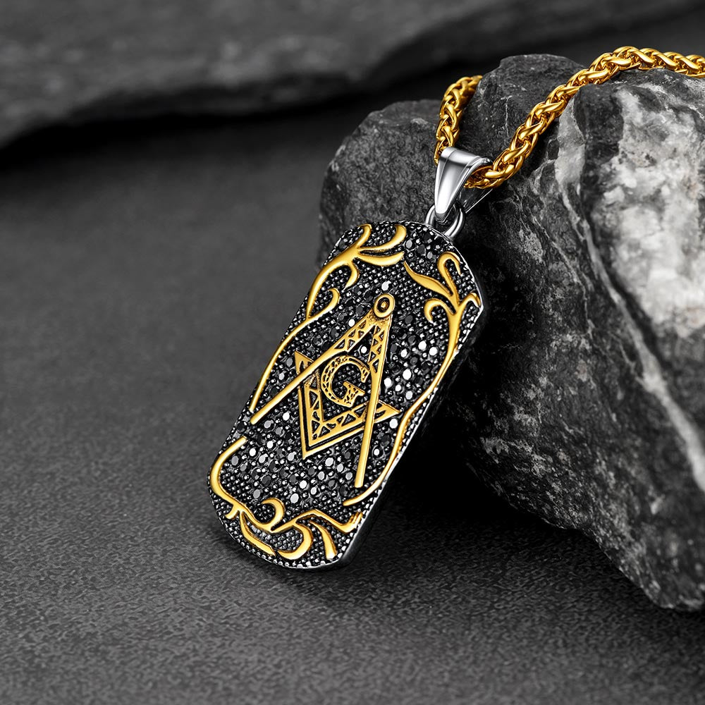 Engraved Freemason Masonic Dog Tag Necklace For Men