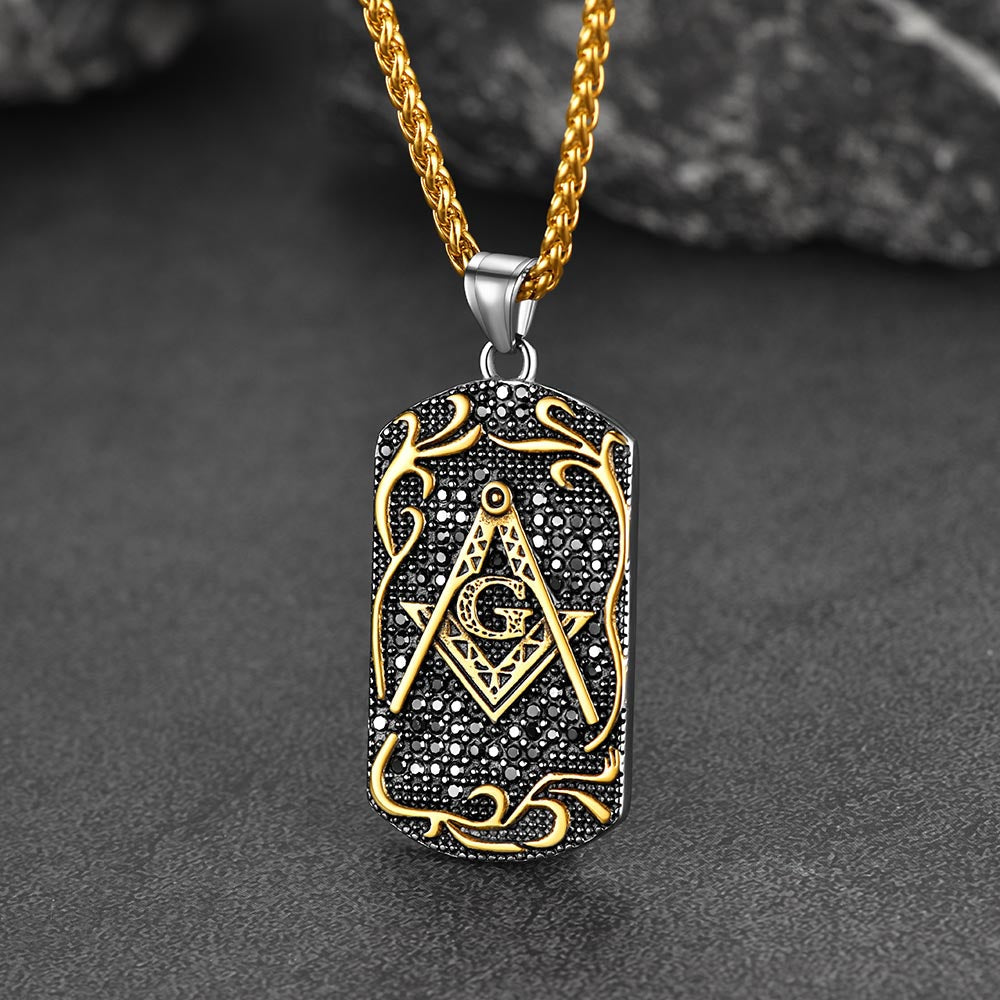 Engraved Freemason Masonic Dog Tag Necklace For Men