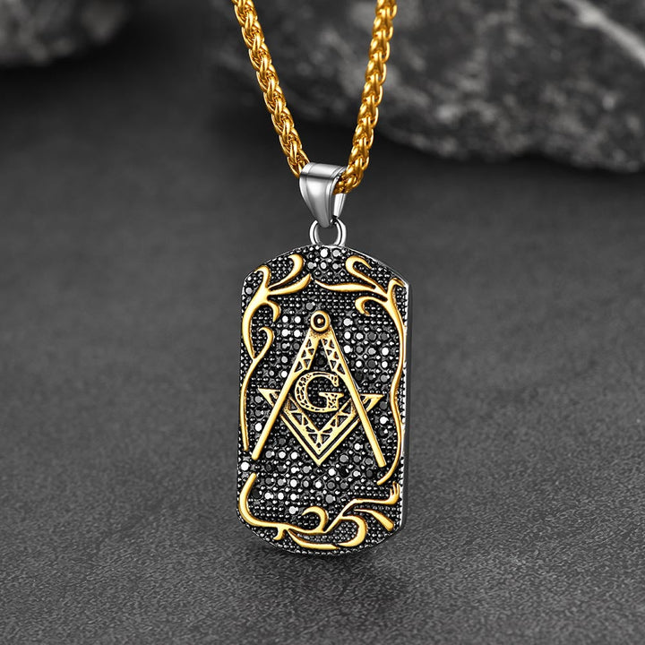 Engraved Freemason Masonic Dog Tag Necklace For Men