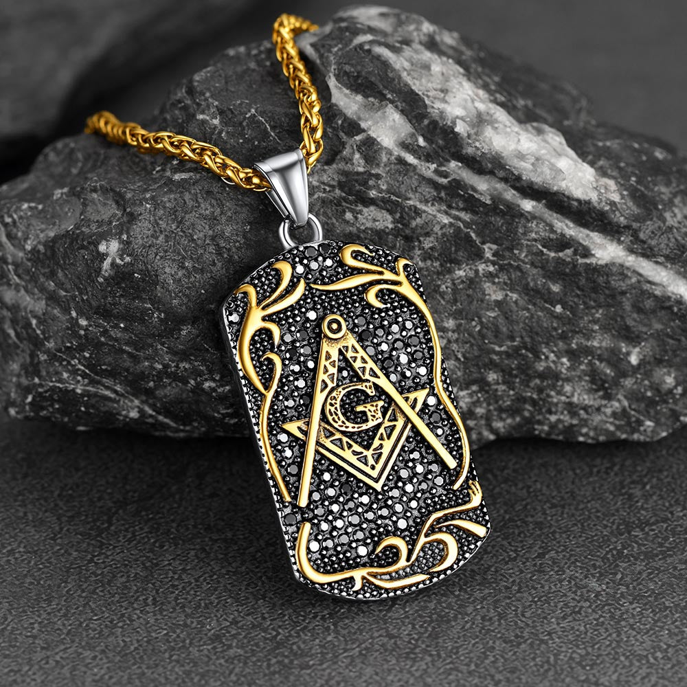 Engraved Freemason Masonic Dog Tag Necklace For Men