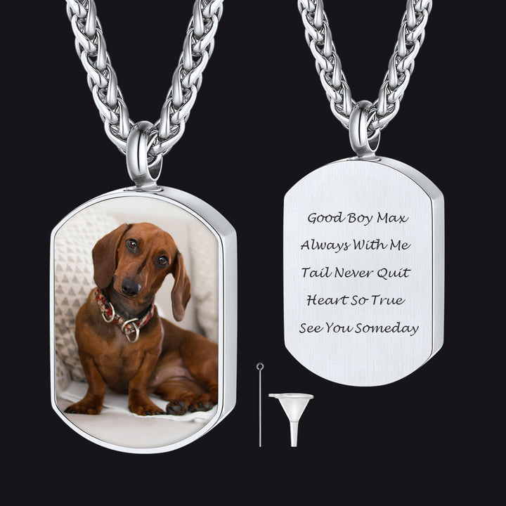 Customized Cremation Picture Urn Pet Ashes Dog Tag Necklace for Dog