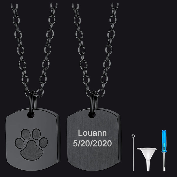 Custom Cremation Pet Feet Urn Dog Tag Necklace for Ashes