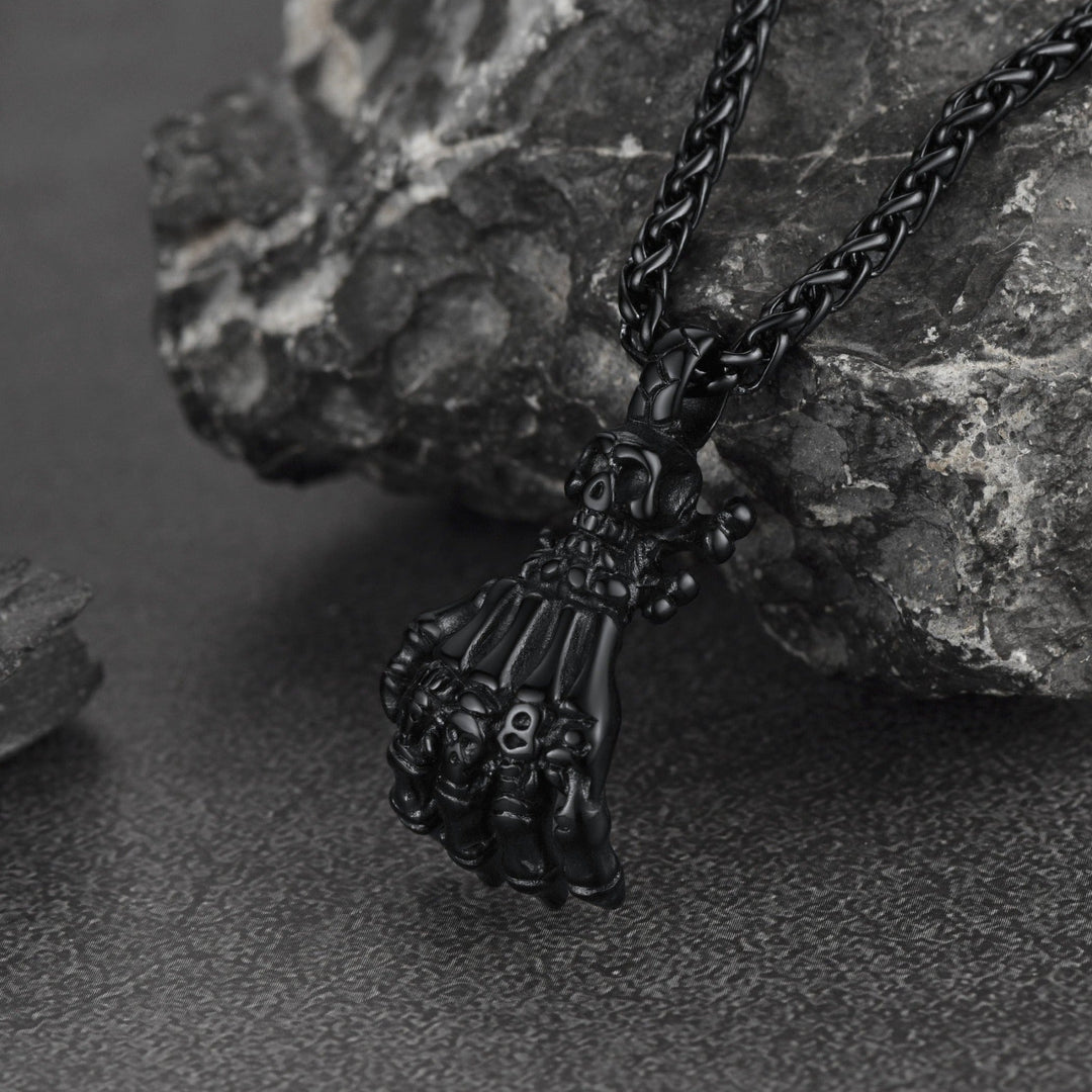 Gothic Skeleton Skull Hand Pendant Necklace