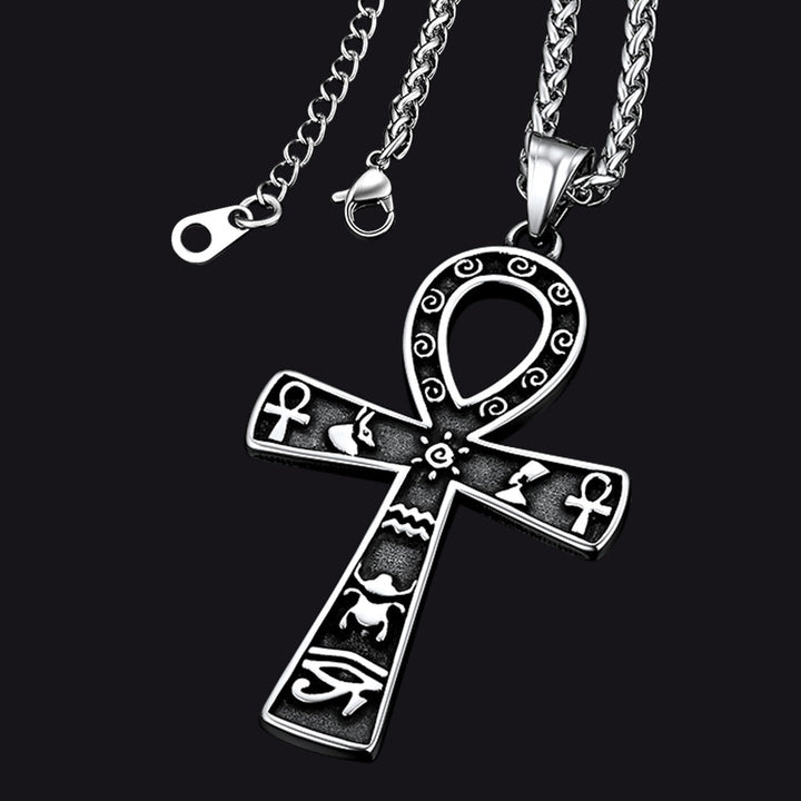 Egyptian Ankh Cross Necklace Pendant With Hieroglyphic For Men