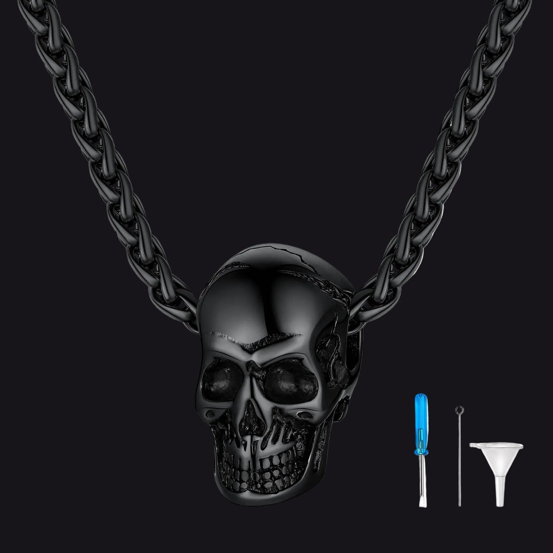 Skull Cremation Urn Necklace for Ashes Memorial Pendant for Men