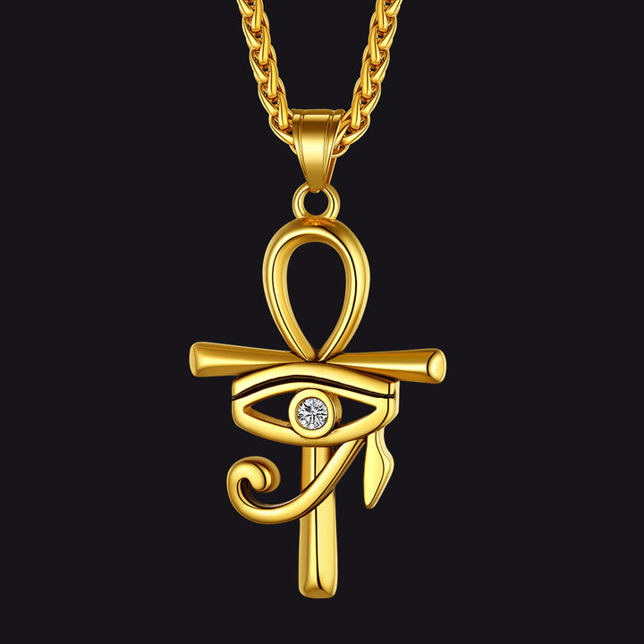 Egyptian Ankh Cross Necklace Pendant with Eye of Horus