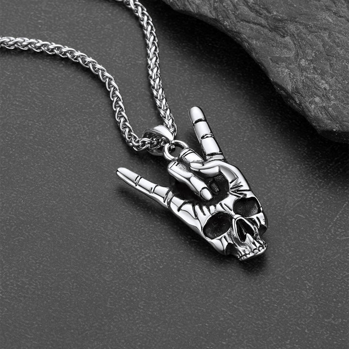 Rock Hand Skeleton Skull Necklace for Men