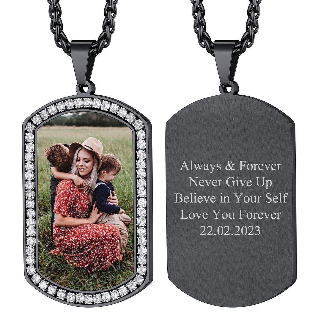 Customized Picture Dog Tag Necklace with Cubic Zirconia Memorial Gift for Men Women