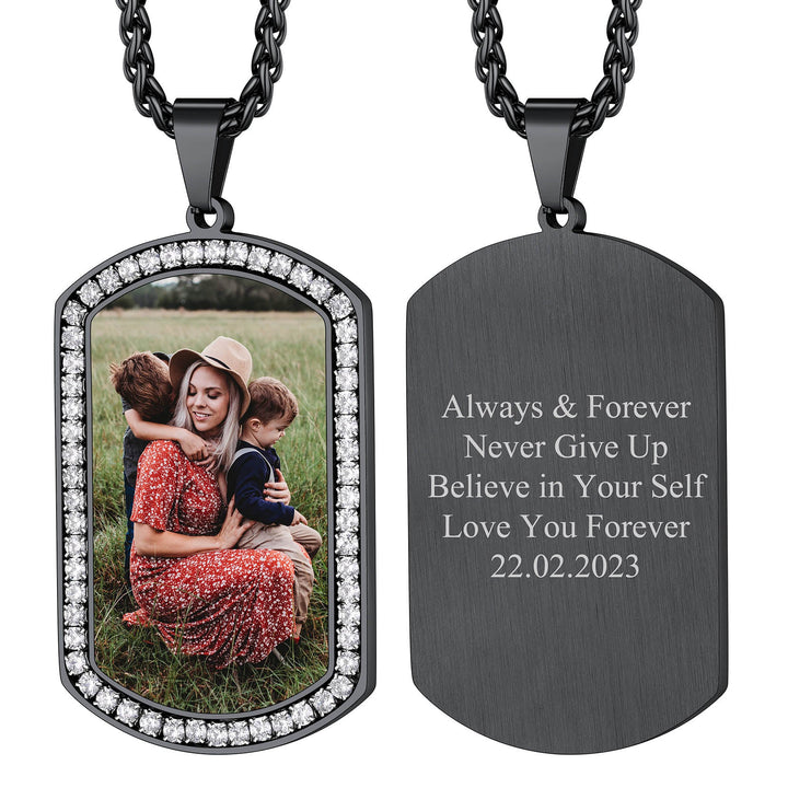 Customized Picture Dog Tag Necklace with Cubic Zirconia Memorial Gift for Men Women