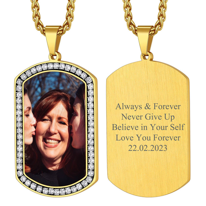 Customized Picture Dog Tag Necklace with Cubic Zirconia Memorial Gift for Men Women