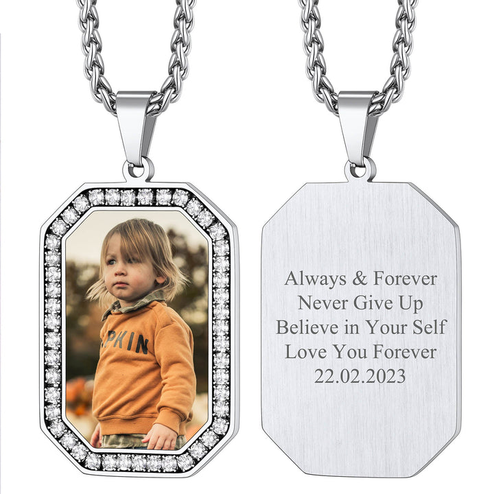 Customized Engraved Picture Dog Tag Necklace Memorial Gift for Men Women