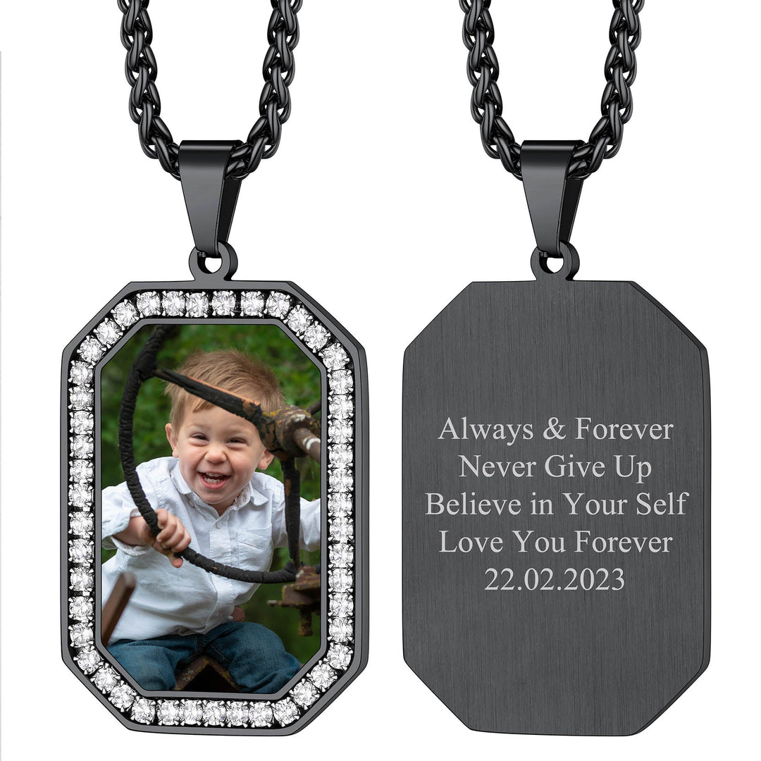 Customized Engraved Picture Dog Tag Necklace Memorial Gift for Men Women