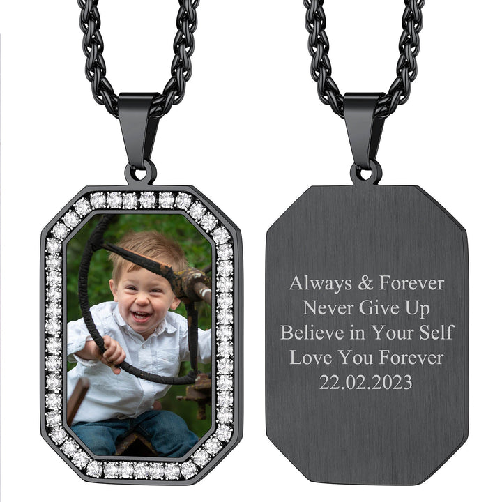 Customized Engraved Picture Dog Tag Necklace Memorial Gift for Men Women