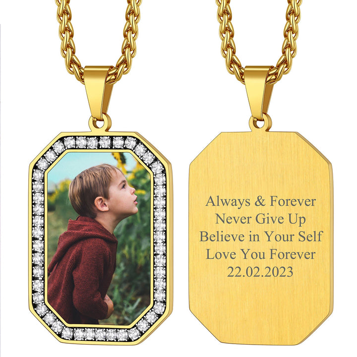 Customized Engraved Picture Dog Tag Necklace Memorial Gift for Men Women