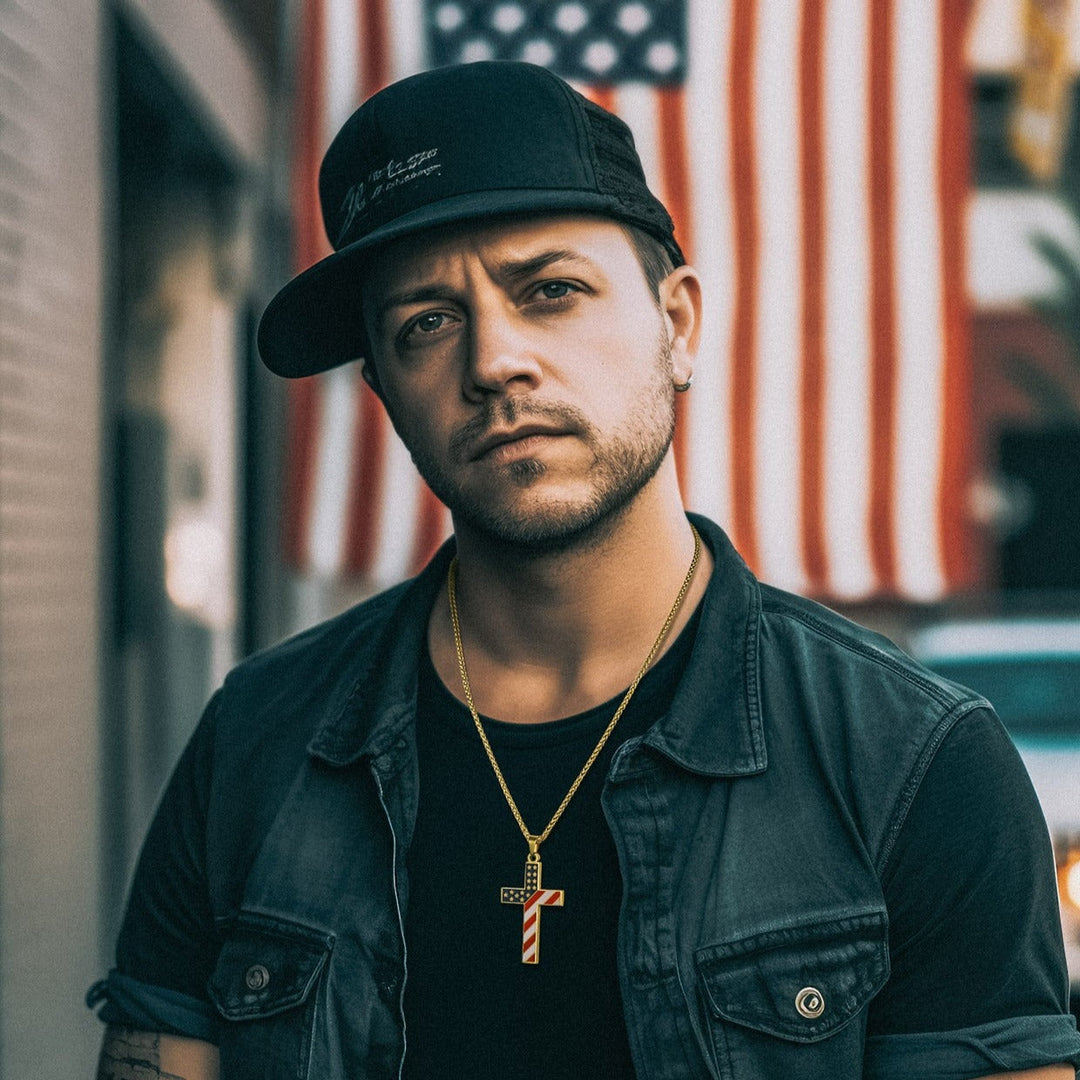 American Flag Cross Pendant Necklace for Men Women