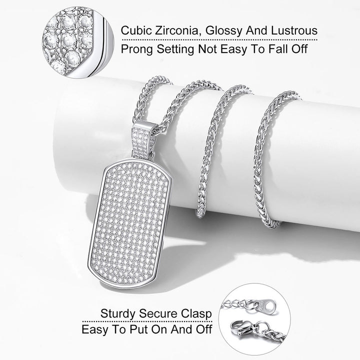 Military Stainless Steel Diamond Dog Tag Pendant Necklace for Men