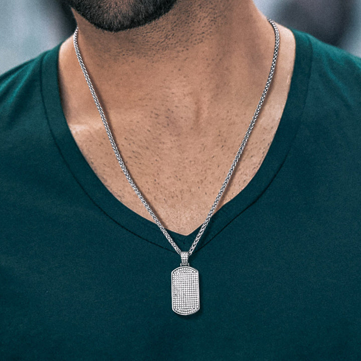 Military Stainless Steel Diamond Dog Tag Pendant Necklace for Men