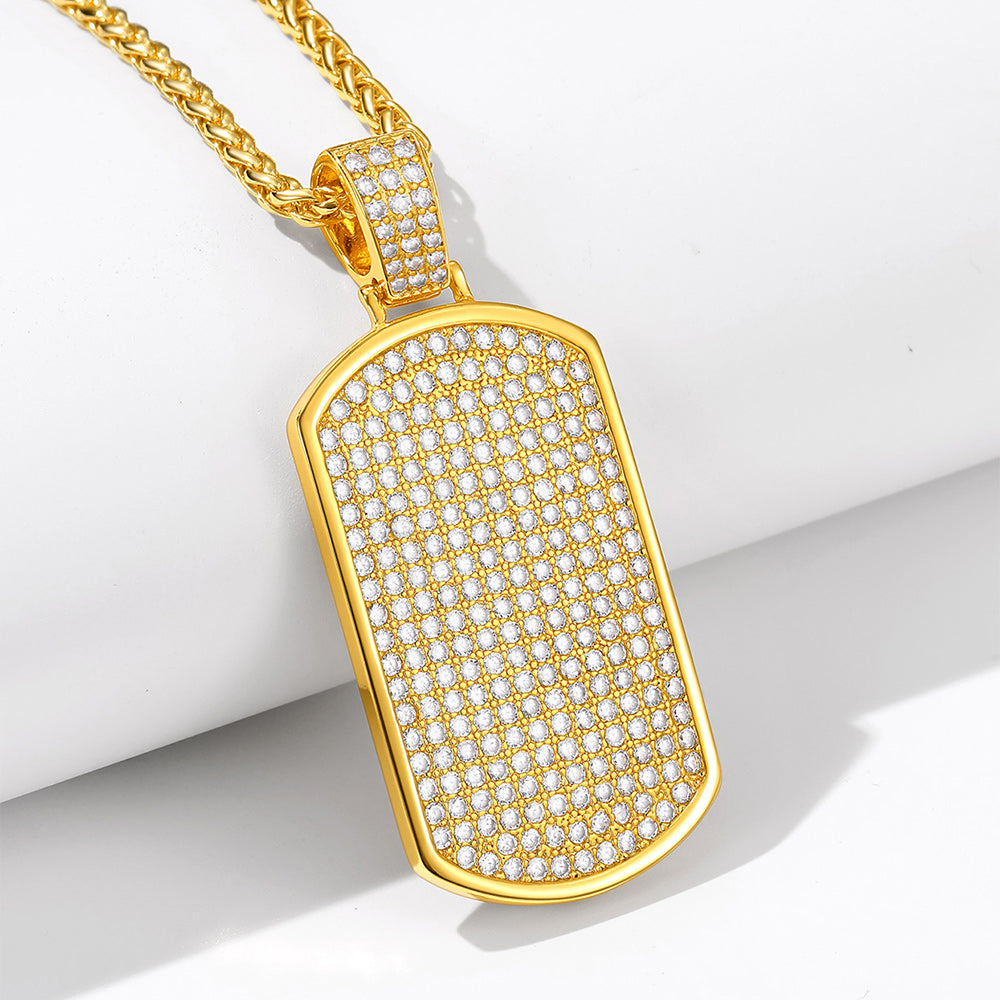 Military Stainless Steel Diamond Dog Tag Pendant Necklace for Men