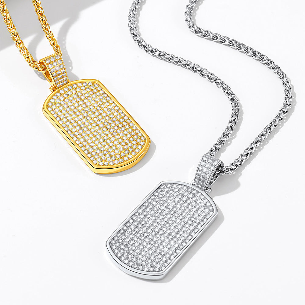 Military Stainless Steel Diamond Dog Tag Pendant Necklace for Men