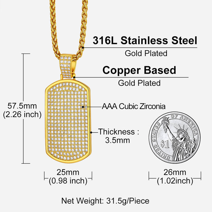 Military Stainless Steel Diamond Dog Tag Pendant Necklace for Men