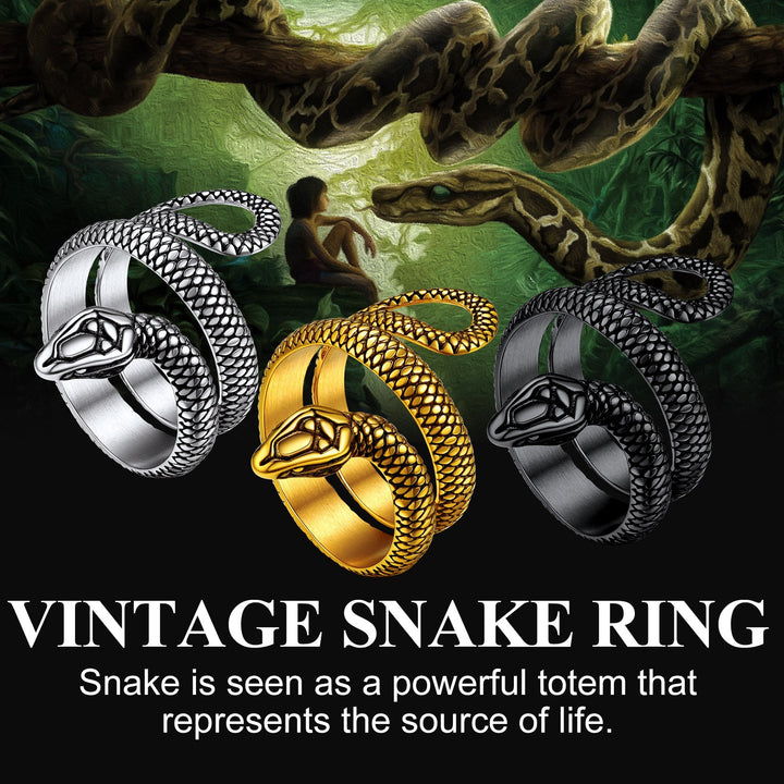 Punk Coiled Snake Stainless Steel Ring for Men and Women