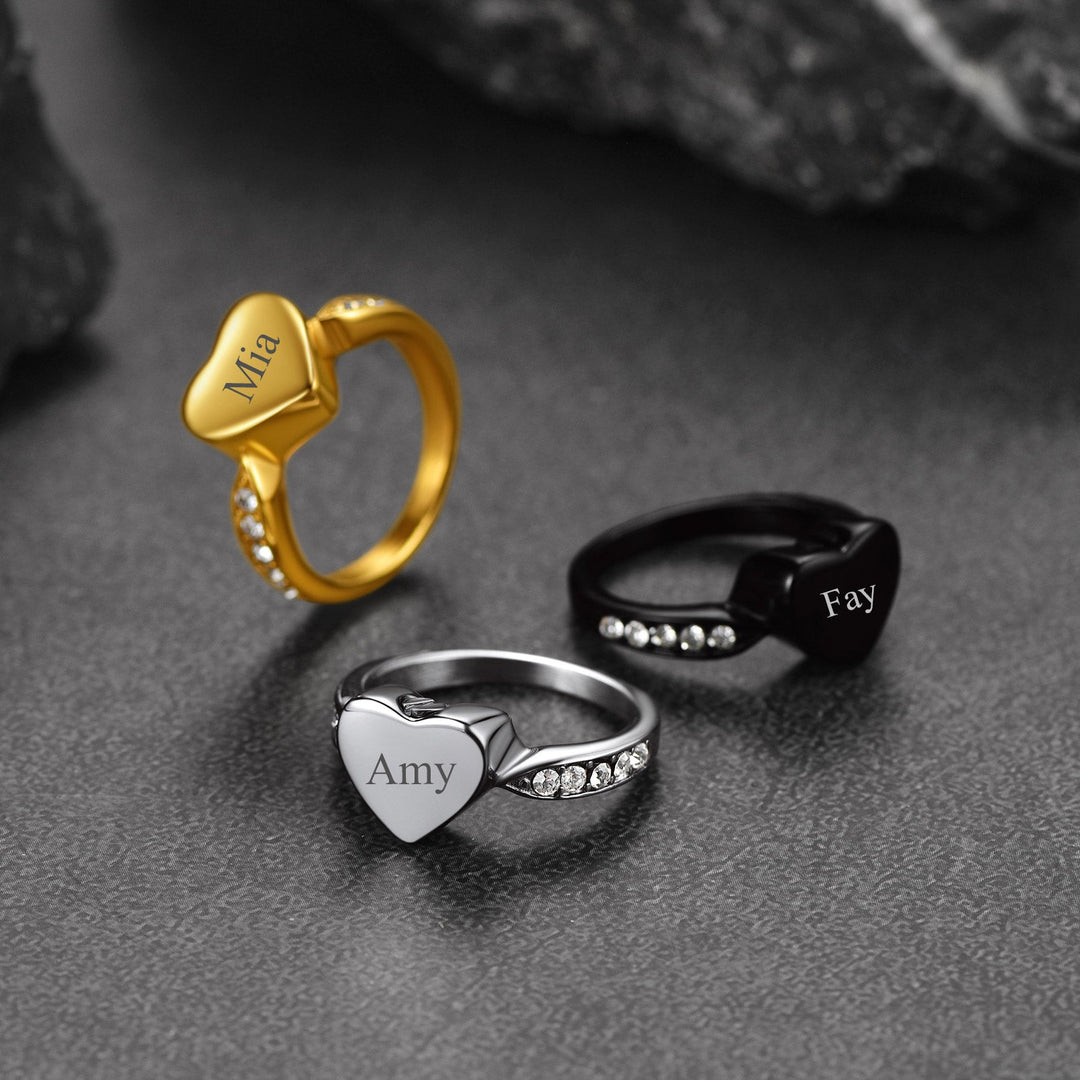 Custom Memorial Heart Cremation Urn Ashes Ring for Women