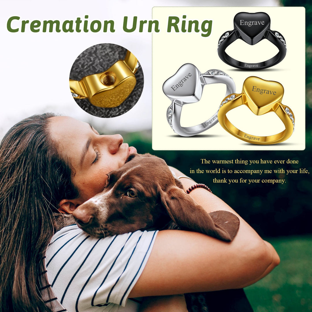 Custom Memorial Heart Cremation Urn Ashes Ring for Women