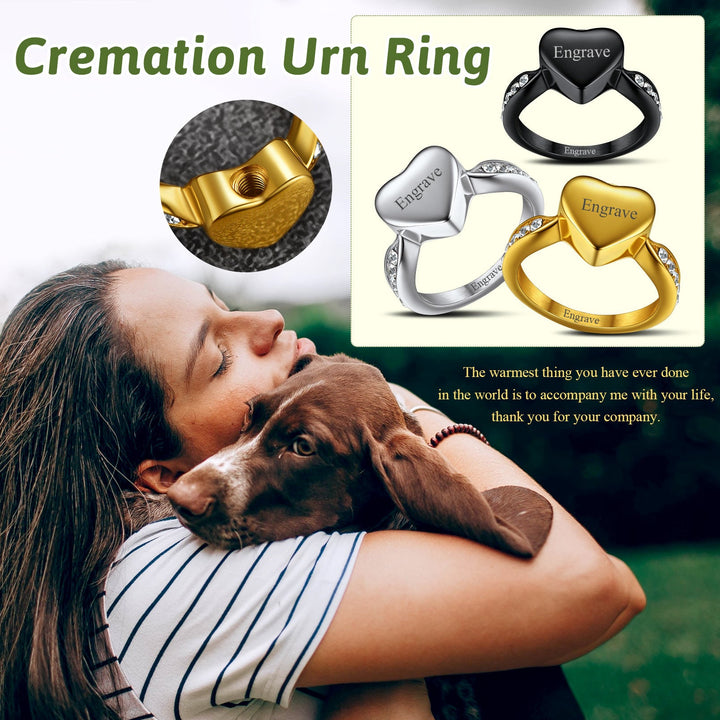 Custom Memorial Heart Cremation Urn Ashes Ring for Women
