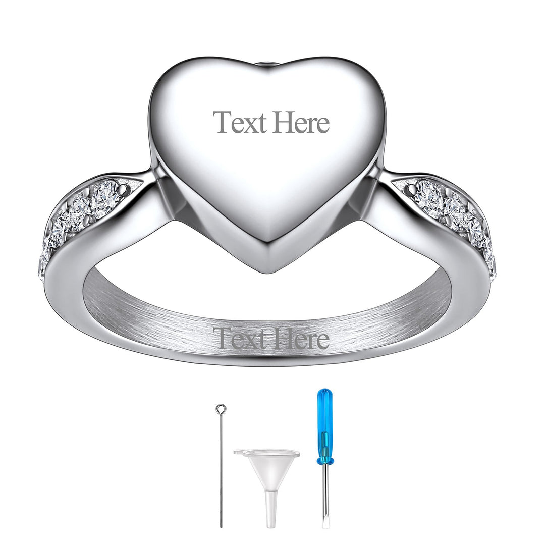 Custom Memorial Heart Cremation Urn Ashes Ring for Women