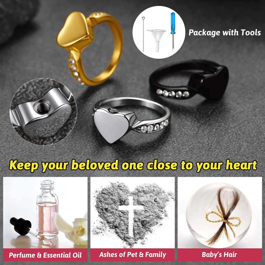 Custom Memorial Heart Cremation Urn Ashes Ring for Women