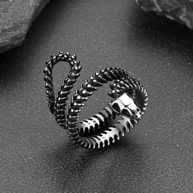 Gothic Snake Skull Bone Ring for Men Women